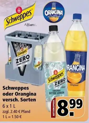 Getränke Rössler Schweppes oder Orangina 6x1 L Angebot