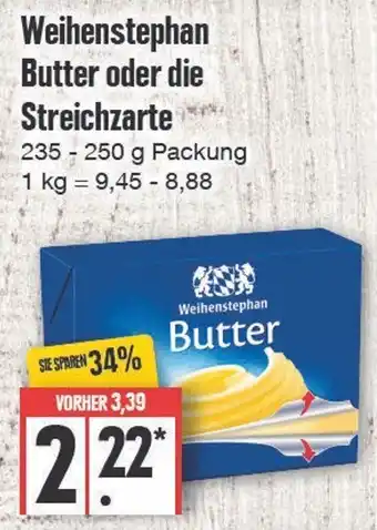 Edeka Frischemarkt Weihenstephan Butter oder Die Streichzarte 235-250 g Packung Angebot