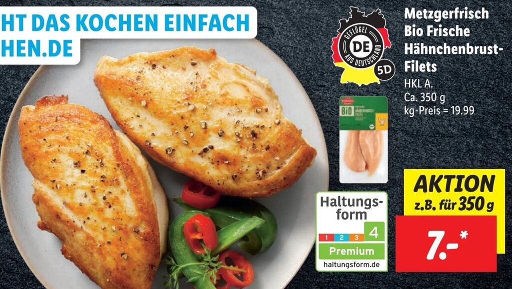 Metzgerfrisch Bio Frische Hähnchenbrust Filets Angebot bei Lidl