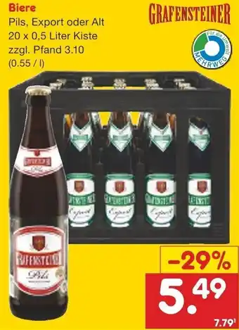 Netto Getränke Discount Grafensteiner Biere Pils, Export oder Alt 20x0,5 Liter Kiste Angebot