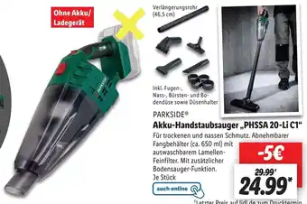 Lidl Parkside Akku Handstaubsauger PHSSA 20-Li C1 Angebot