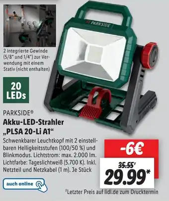 Lidl Parkside Akku-LED-Strahler ,,PLSA 20-Li A1'' Angebot