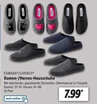 Lidl Esmara®/Livergy Damen-/Herren-Hausschuhe Angebot