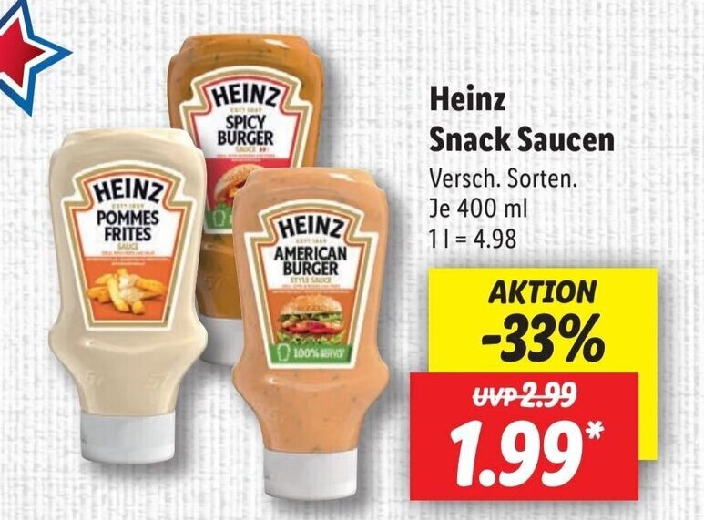 Heinz Snack Saucen 400 ml Angebot bei Lidl