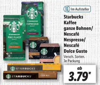 Lidl Starbucks Kaffeeganze Bohnen/Nescafé Nespresso/Dolce Gusto Angebot