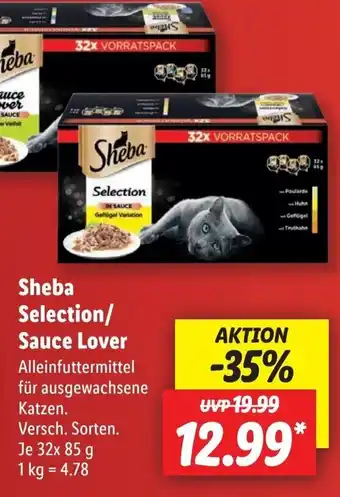 Lidl Sheba Selection/Sauce Lover 32 x 85 g Angebot