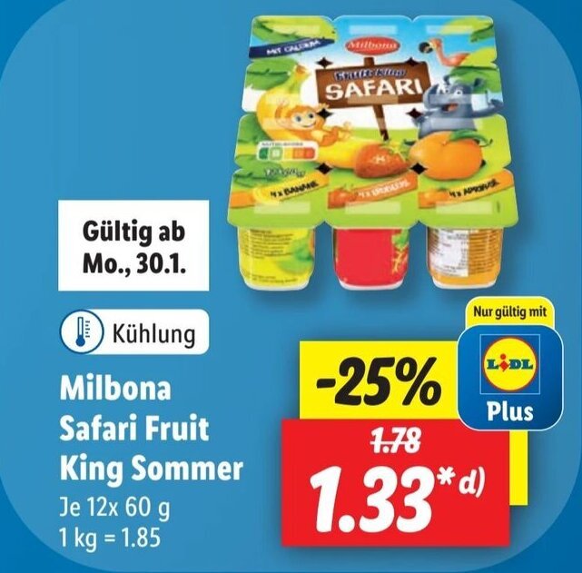 Milbona Safari Fruit King Sommer 12 x 60 g Angebot bei Lidl