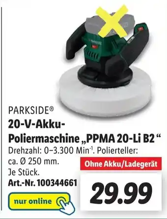 Lidl Parkside 20-V-Akku-Poliermaschine ,,PPMA 20-Li B2'' Angebot