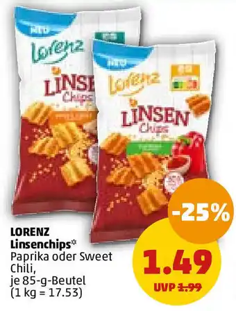 PENNY Lorenz Linsenchips Paprika oder Sweet Chili 85 g Beutel Angebot