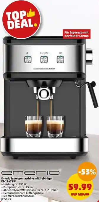 PENNY Emerio Espressomaschine mit Siebträger ES-124775 Angebot