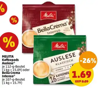 PENNY Melitta Kaffeepads Auslese 112 g oder Bella Crema Intenso 107 g Beutel Angebot