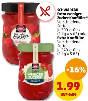 PENNY Schwartau Extra weniger Zucker Konfitüre 300 g oder Extra Konfitüre 340 g Glas Angebot