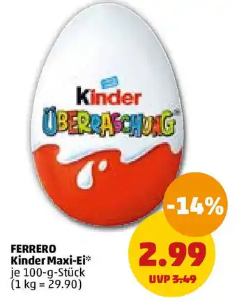 PENNY Ferrero Kinder Maxi Ei 100 g Stück Angebot