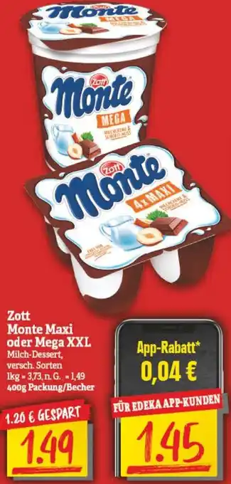 NP Discount Zott Monte Maxi oder Mega XXL 400g Packung/Becher Angebot