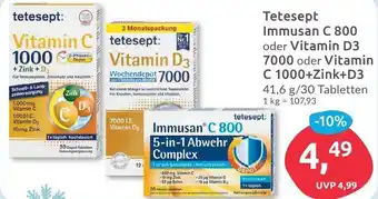 Budni Tetesept Immusan C 800 oder Vitamin D3 7000 oder Vitamin C 1000 + Zink + D3 Angebot