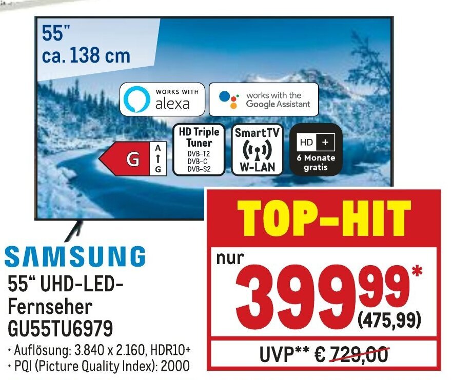 Samsung 55" UHD LED Fernseher GU55TU6979 Angebot bei METRO