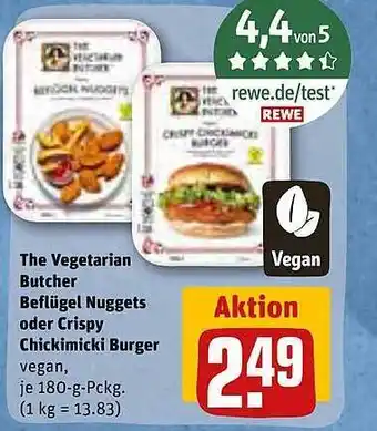 REWE The vegetarian butcher beflügel nuggets oder crispy chickimicki burger Angebot