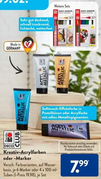 Aldi Süd Kreativ Acrylfarben oder Marker 4x100 ml Tuben Angebot