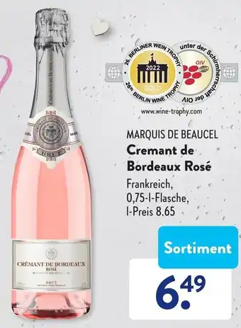 Aldi Süd Marquis de Beaucel Cremant de Bordeaux Rosé 0,75 L Flasche Angebot