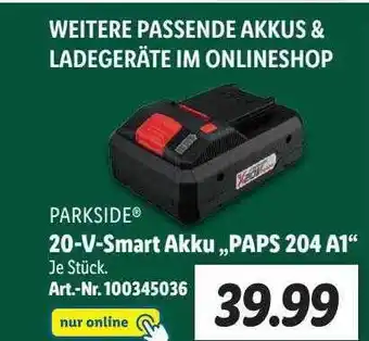 Lidl Parkside 20-v-smart akku „paps 204 a1” Angebot