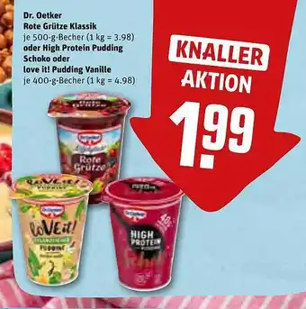 REWE Dr oetker rote grütze klassik oder high protein pudding schoko oder love it! pudding vanille Angebot