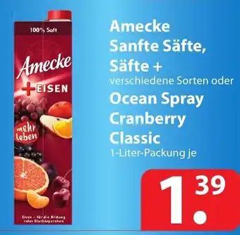 Famila Nord Ost Amecke Sanfte Säfte, Säfte + Ocean Spray Cranberry Classuc 1L Angebot