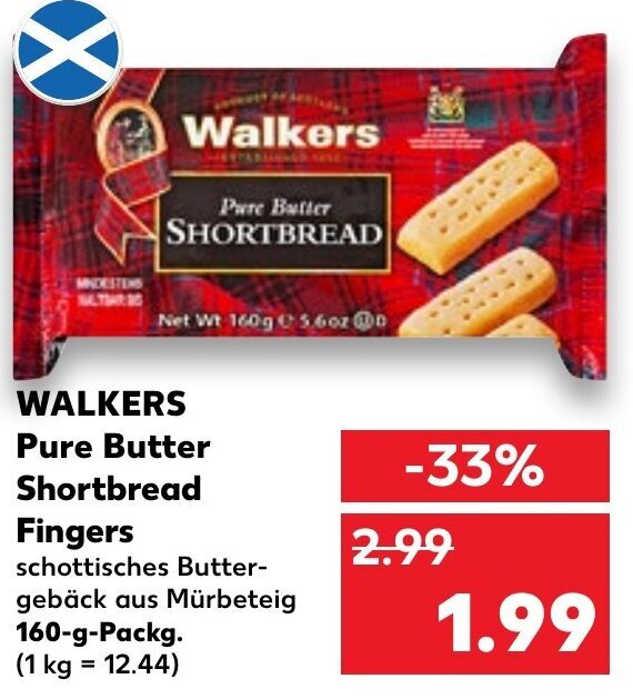 Walkers Pure Butter Shortbread Fingers 160 g Packg. Angebot bei Kaufland