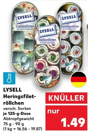 Kaufland Lysell Heringsfiletröllchen 125 g Dose Angebot