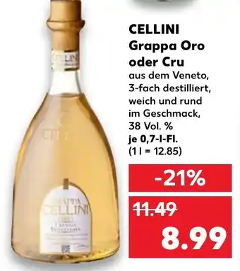 Kaufland Cellini Grappa Oro oder Cru 0,7 L-Fl. Angebot