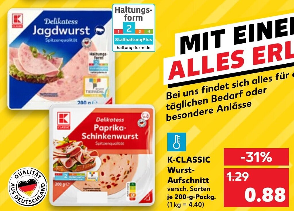 KClassic Wurst Aufschnitt 200 g Packg. Angebot bei Kaufland
