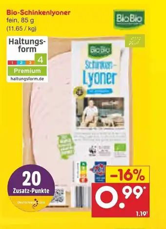 Netto Marken-Discount BioBio Bio-Schinkenlyoner 85g Angebot