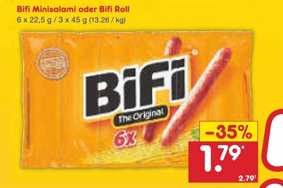 Bifi Mini Salami o. Roll mit Brotteig 6*23/3*45g Angebot bei Netto