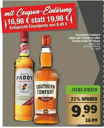 Marktkauf Southern Comfort Likör Mit Whiskey Oder Paddy Irish Whiskey Angebot