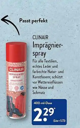 Aldi Nord Clinair imprägnierspray Angebot