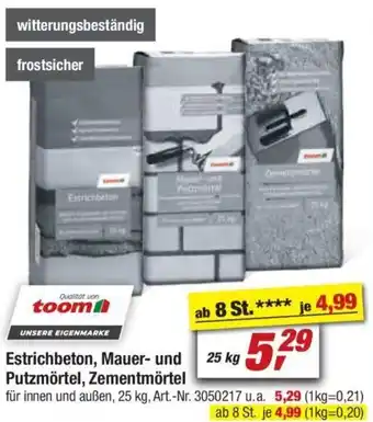 toom Baumarkt Estrichbeton, Mauer- und Putzmörtel, Zementmörtel 25 kg Angebot