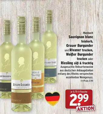 Wasgau Maybach sauvignon blanc feinherb, grauer burgunder, und rivaner trocken, weißer burgunder trocken oder riesling süß & fruchti Angebot