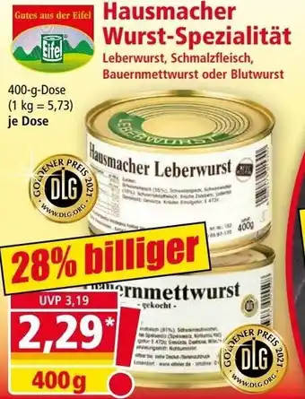 Norma Hausmacher Wurst Spezialität 400 g Dose Angebot