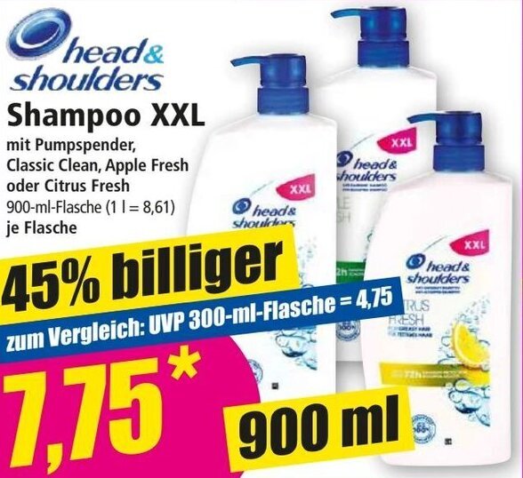 Head & Shoulders Shampoo XXL 900 ml Flasche Angebot bei Norma
