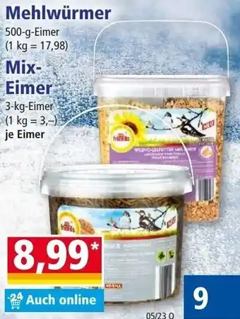 Norma Mehlwürmer 500 g oder Mix Eimer 3 kg Eimer Angebot