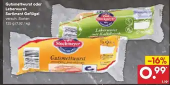 Netto Marken-Discount Stockmeyer Gutsmettwurst o. Leberwurst-Sortiment Geflugel 125g Angebot