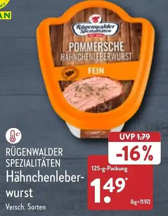 Aldi Nord Rügenwalder Spezialitäten Hähnchenleberwurst 125 g Packung Angebot