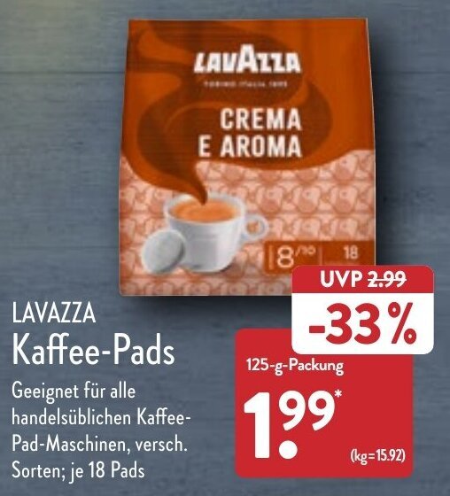 Lavazza Kaffee Pads 125 g Packung Angebot bei Aldi Nord