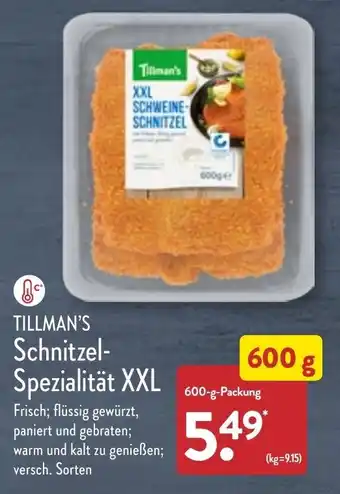 Aldi Nord Tillman's Schnitzel Spezialität XXL 600 g Packung Angebot