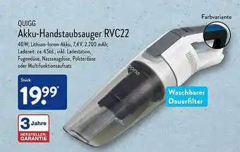 Aldi Nord Quigg akku-handstaubsauger rvc22 Angebot