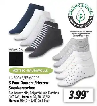 Lidl Livergy esmare 5 paar damen- herren- sneakersocken Angebot