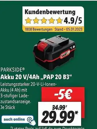 Lidl Parkside akku 20v 4ah „pap 20 b3” Angebot