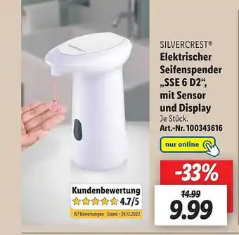 Lidl Silvercrest elektrischer seifenspender „sse 6 d2” mit sensor und display Angebot