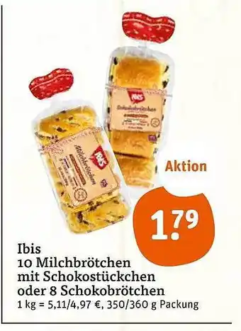 tegut Ibis 10 milchbrötchen mit schokostückchen oder 8 schokobrötchen Angebot