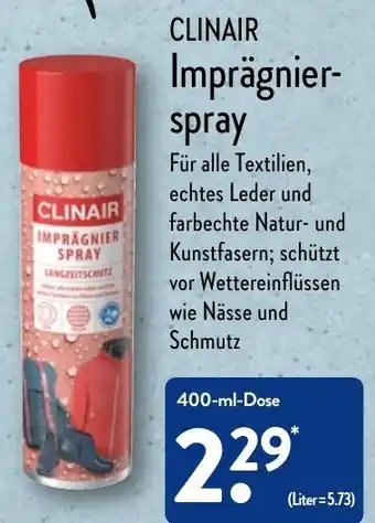 Aldi Nord Clinair Imprägnierspray 400 ml Dose Angebot