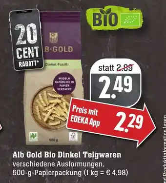 SBK Alb Gold Bio Dinkel Teigwaren 500g Angebot